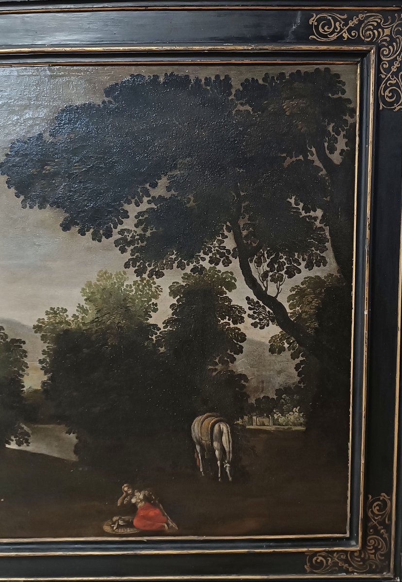 DIPINTO CON PAESAGGIO E FIGURA FINE XVII SECOLO -photo-2