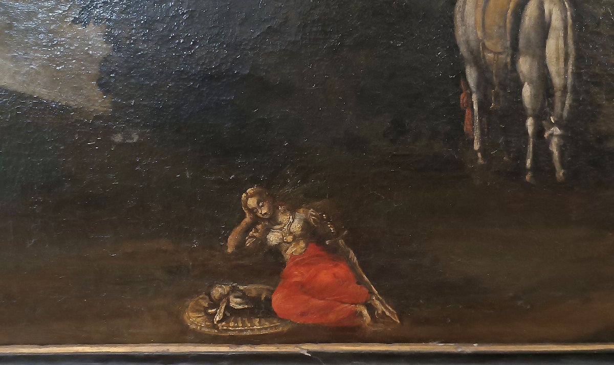 DIPINTO CON PAESAGGIO E FIGURA FINE XVII SECOLO -photo-3