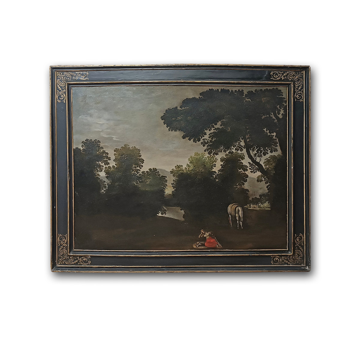 DIPINTO CON PAESAGGIO E FIGURA FINE XVII SECOLO 