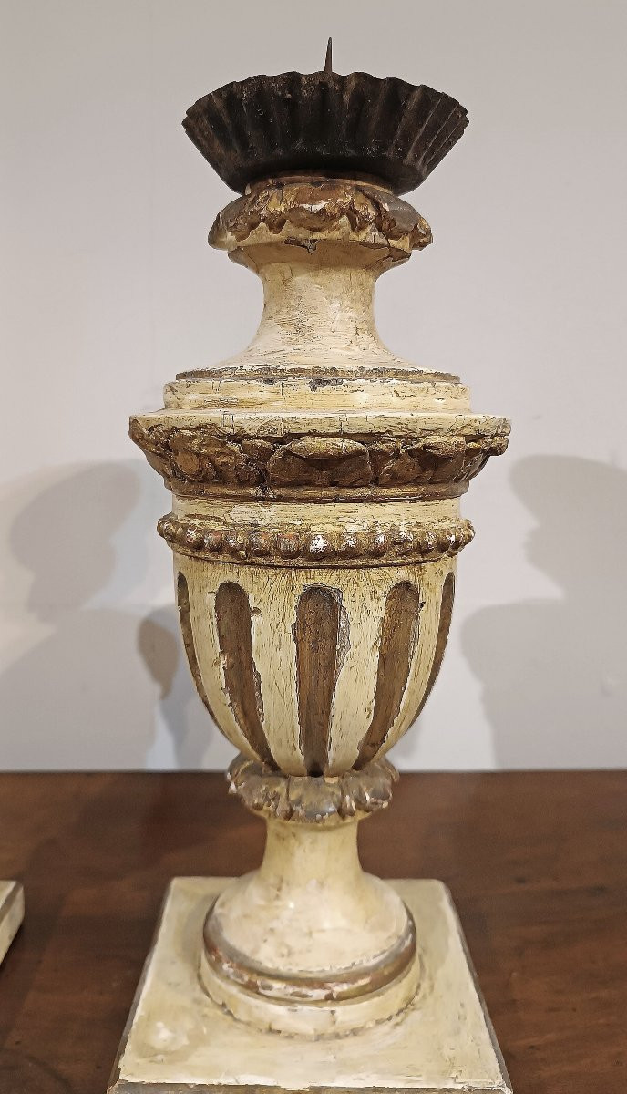 COPPIA DI CANDELABRI LACCATI E DORATI SECONDA META’ XVIII SECOLO-photo-2