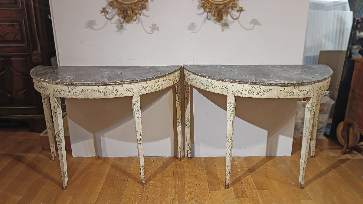 COPPIA DI CONSOLLES DIPINTE NEOCLASSICHE FINE XVIII SECOLO -photo-4