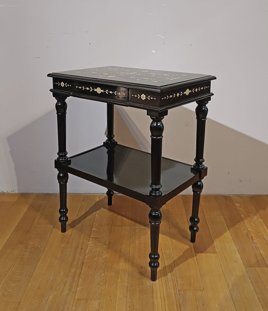 TAVOLINO EBANIZZATO CON INTARSI SECONDA META’ XIX SECOLO -photo-3