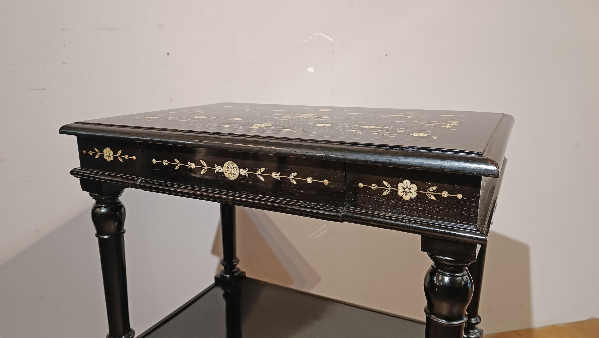 TAVOLINO EBANIZZATO CON INTARSI SECONDA META’ XIX SECOLO -photo-3