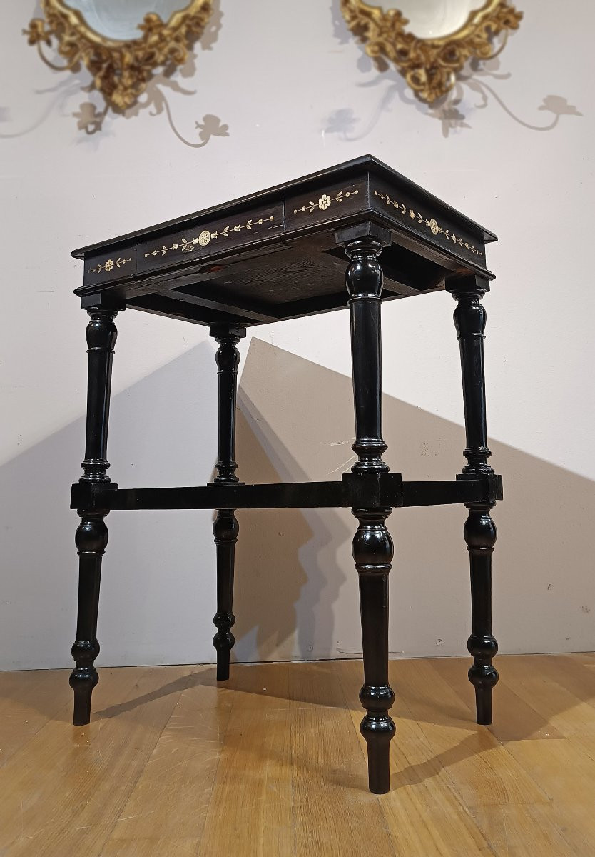 TAVOLINO EBANIZZATO CON INTARSI SECONDA META’ XIX SECOLO -photo-5