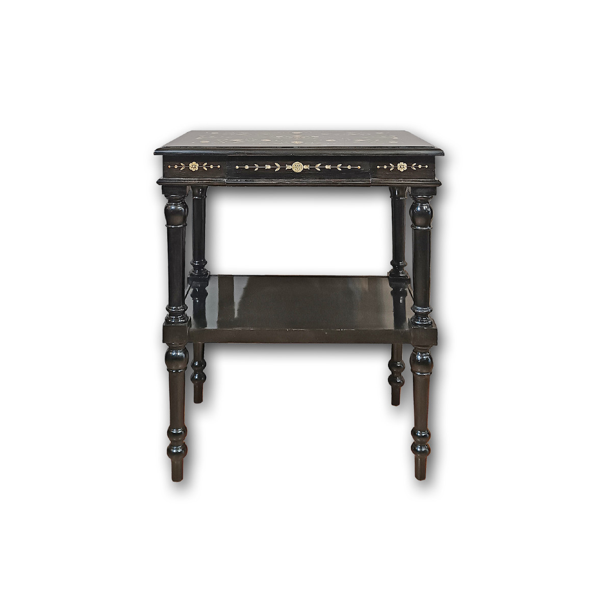 TAVOLINO EBANIZZATO CON INTARSI SECONDA META’ XIX SECOLO 