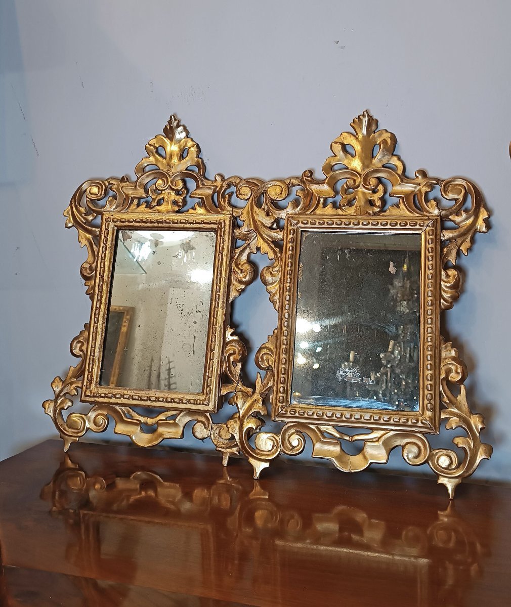 COPPIA DI PICCOLE SPECCHIERINE DORATE META’ DEL XIX SECOLO-photo-2