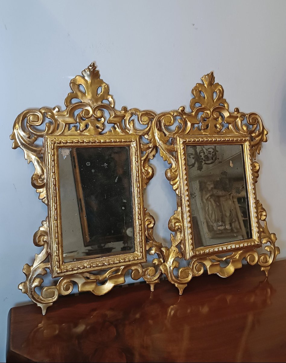 COPPIA DI PICCOLE SPECCHIERINE DORATE META’ DEL XIX SECOLO-photo-3