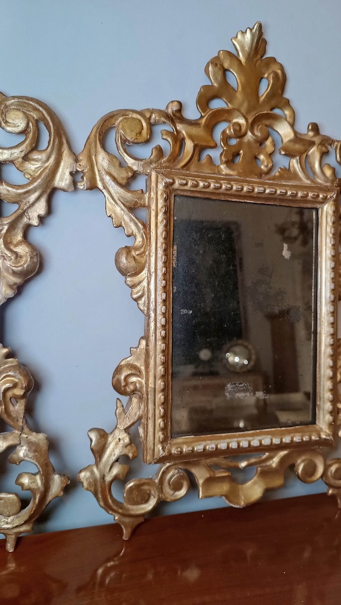 COPPIA DI PICCOLE SPECCHIERINE DORATE META’ DEL XIX SECOLO-photo-3