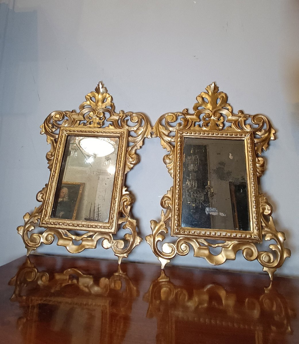COPPIA DI PICCOLE SPECCHIERINE DORATE META’ DEL XIX SECOLO-photo-5