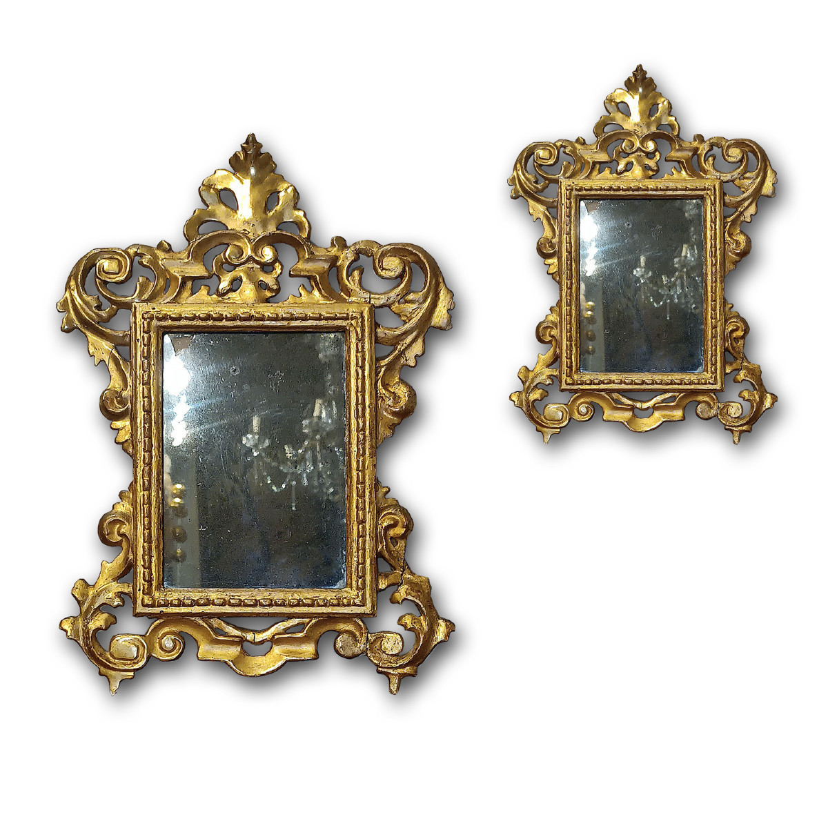 COPPIA DI PICCOLE SPECCHIERINE DORATE META’ DEL XIX SECOLO