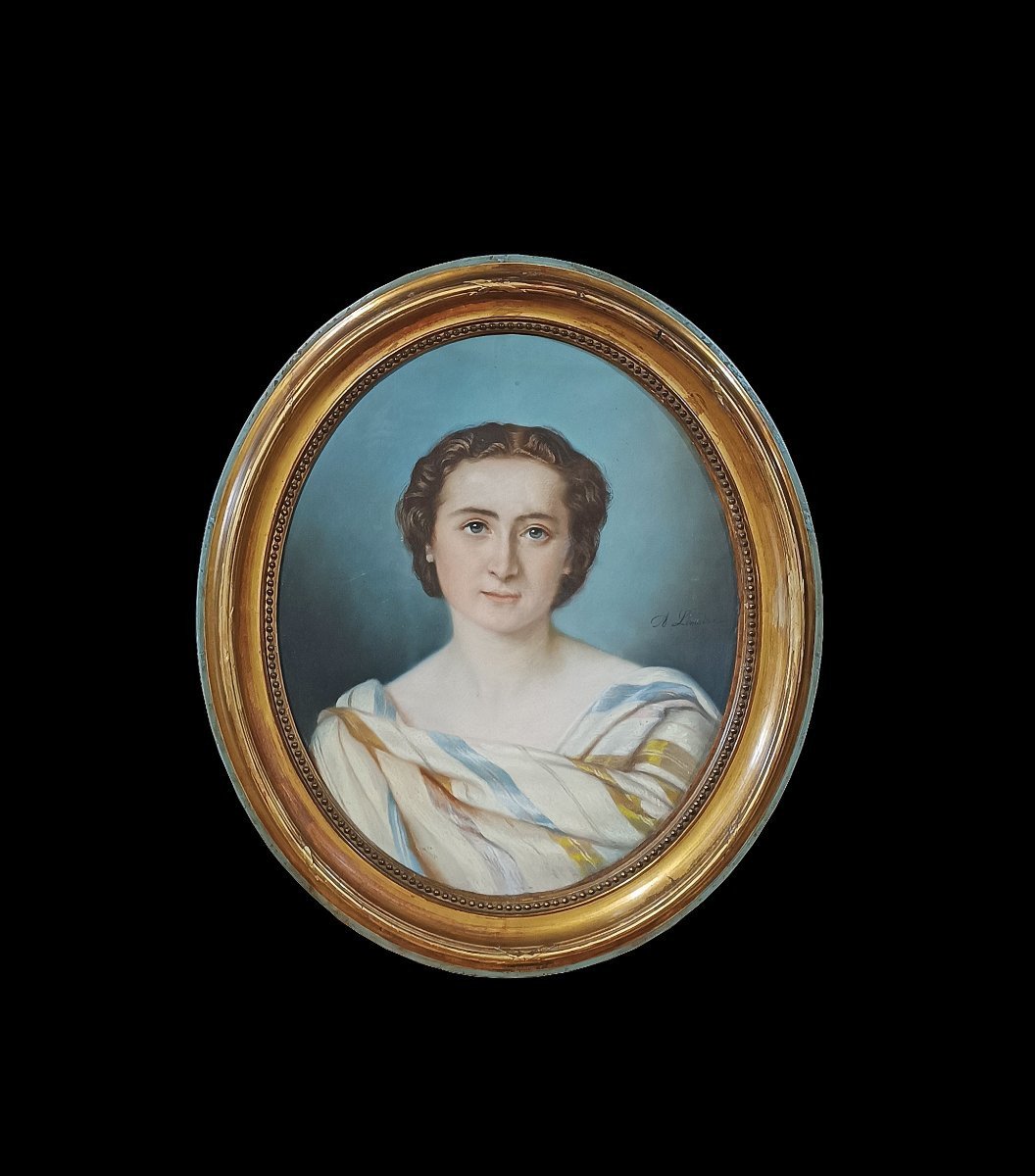 DIPINTO PASTELLO OVALE CON GIOVANE DONNA META’ XIX SECOLO -photo-2