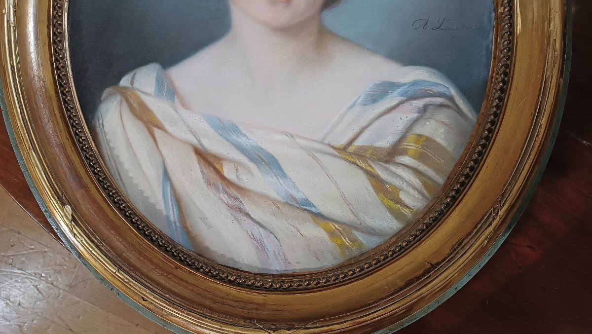 DIPINTO PASTELLO OVALE CON GIOVANE DONNA META’ XIX SECOLO -photo-4