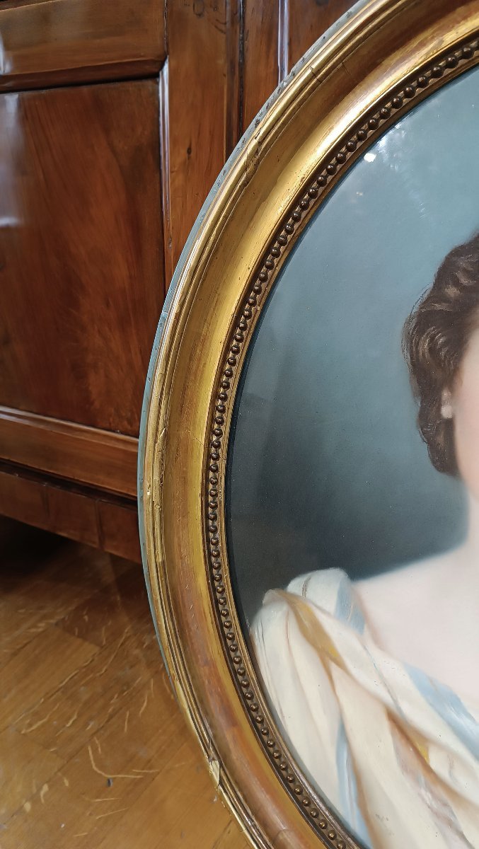 DIPINTO PASTELLO OVALE CON GIOVANE DONNA META’ XIX SECOLO -photo-5
