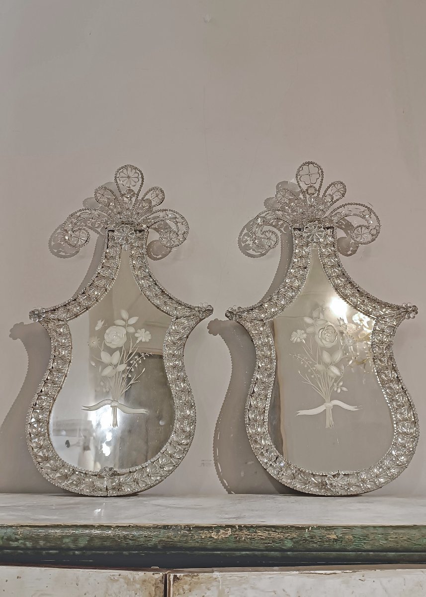 COPPIA DI SPECCHIERE NEOCLASSICHE CON CRISTALLI FINE XVIII SECOLO -photo-4