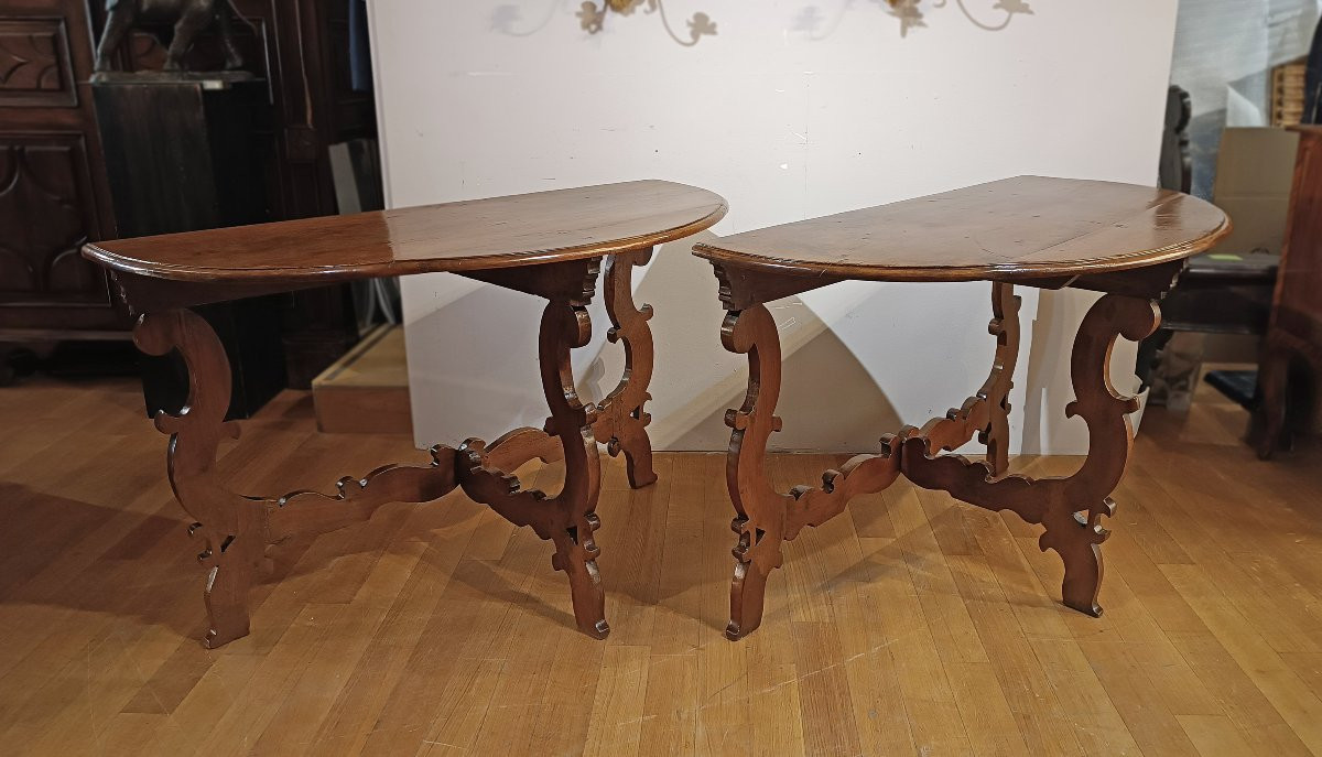 COPPIA DI CONSOLLES LUIGI XIV IN NOCE FINE DEL XVII SECOLO -photo-2