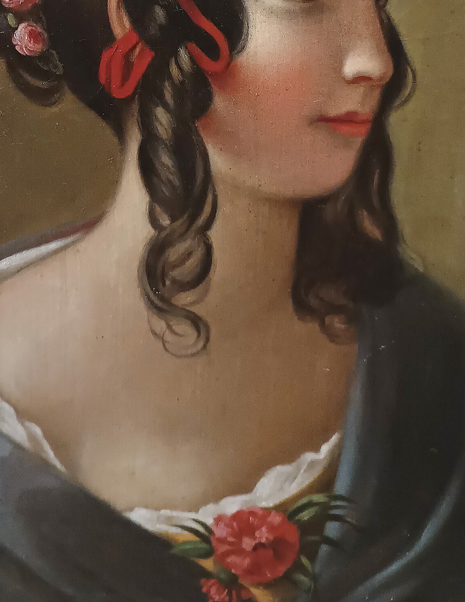 RITRATTO DI GIOVINETTA OLIO SU TELA META’ XIX SECOLO-photo-2