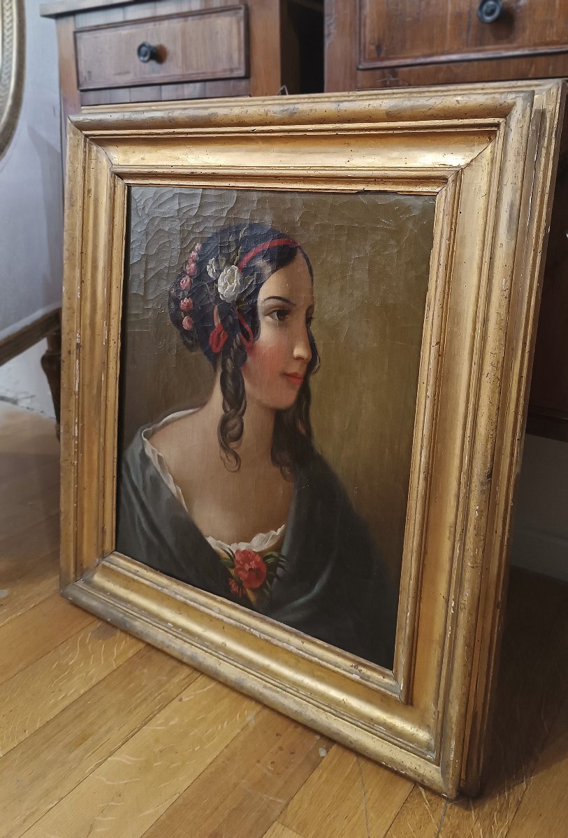 RITRATTO DI GIOVINETTA OLIO SU TELA META’ XIX SECOLO-photo-5