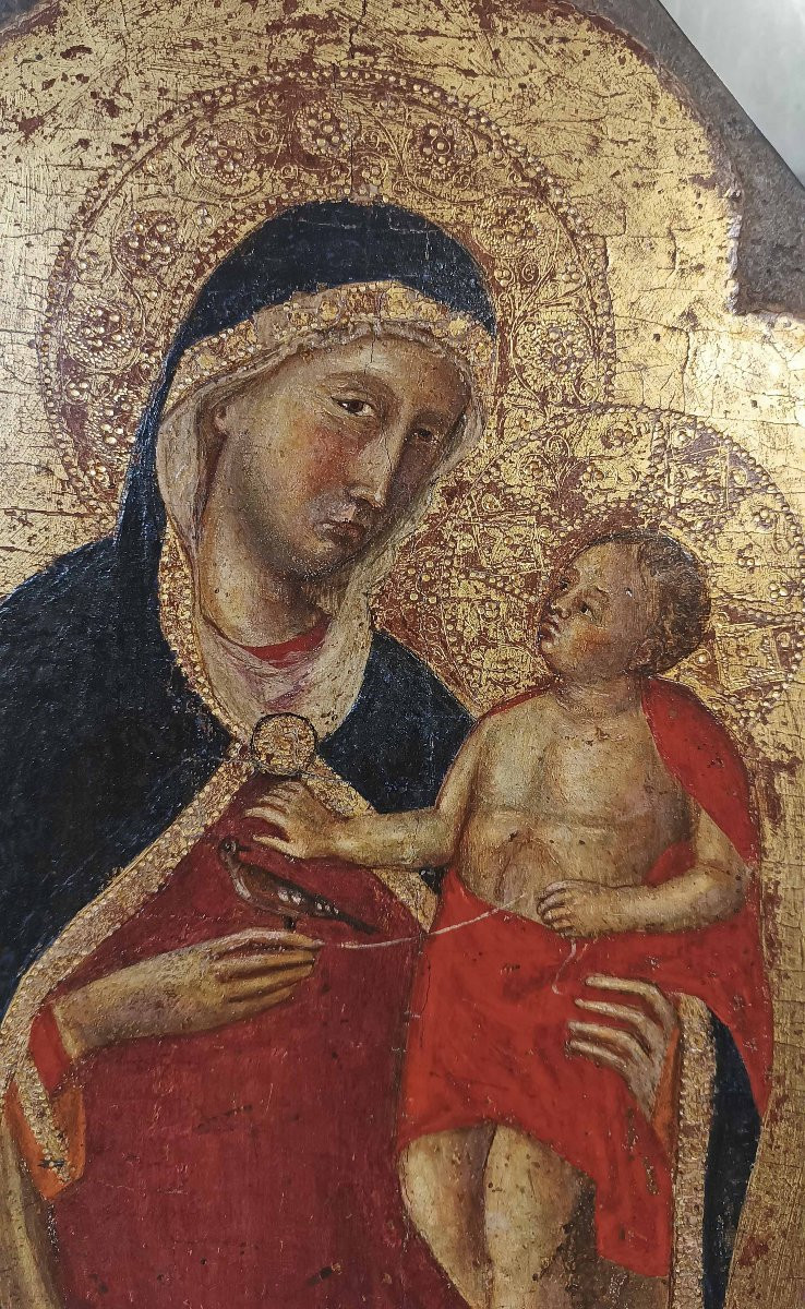 DIPINTO CON MADONNA E BAMBINO SU FONDO ORO PRIMI DEL XV SECOLO -photo-1