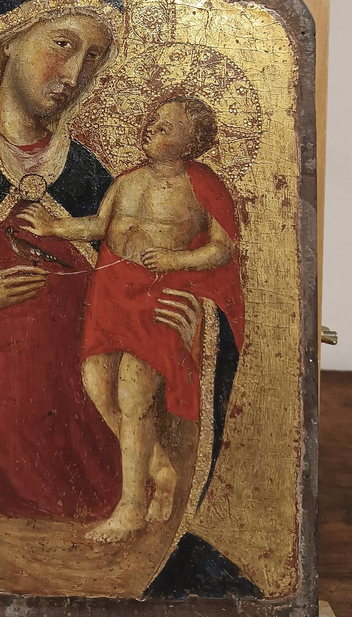 DIPINTO CON MADONNA E BAMBINO SU FONDO ORO PRIMI DEL XV SECOLO -photo-3