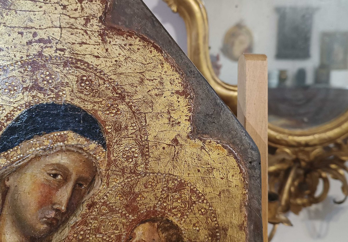 DIPINTO CON MADONNA E BAMBINO SU FONDO ORO PRIMI DEL XV SECOLO -photo-6