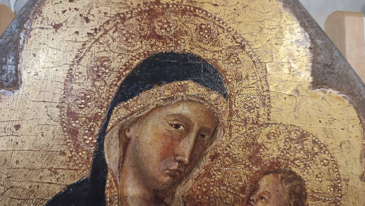 DIPINTO CON MADONNA E BAMBINO SU FONDO ORO PRIMI DEL XV SECOLO -photo-7