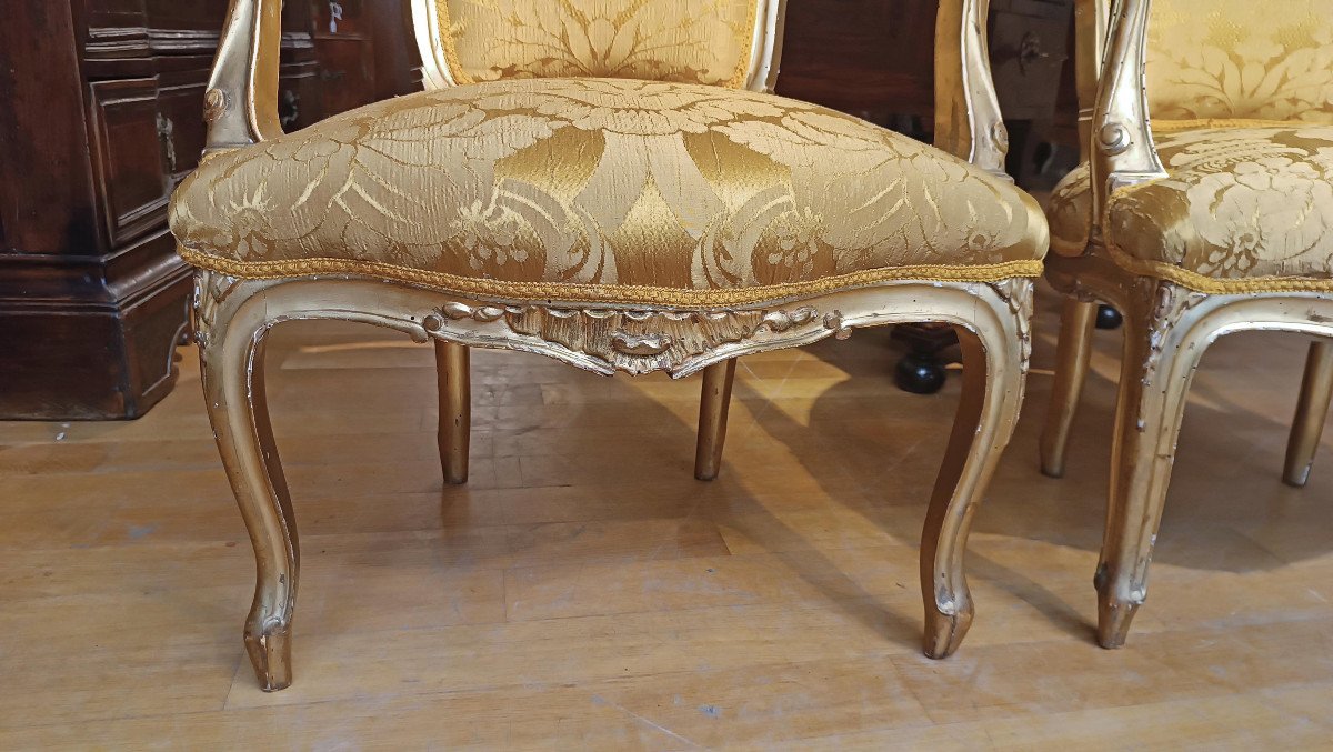 COPPIA DI POLTRONE DORATE IN STILE NEOCLASSICO PRIMA META' XIX SECOLO -photo-4