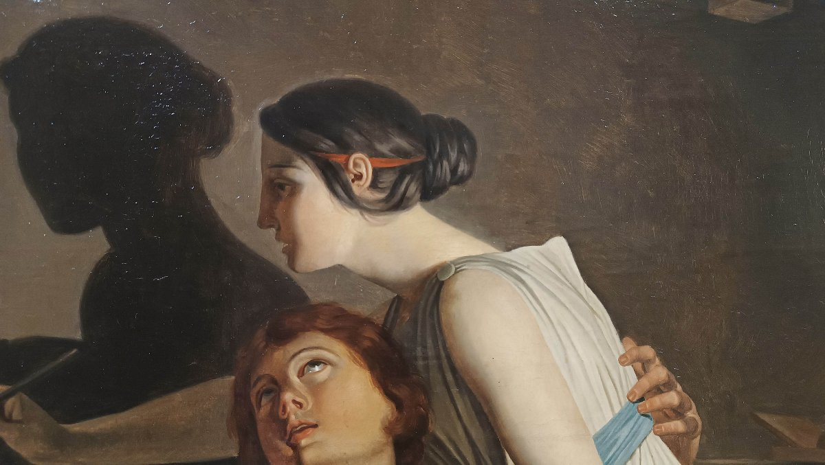 DIPINTO “L’INVENZIONE DELL’ARTE PITTORICA” META’ XIX SECOLO -photo-1