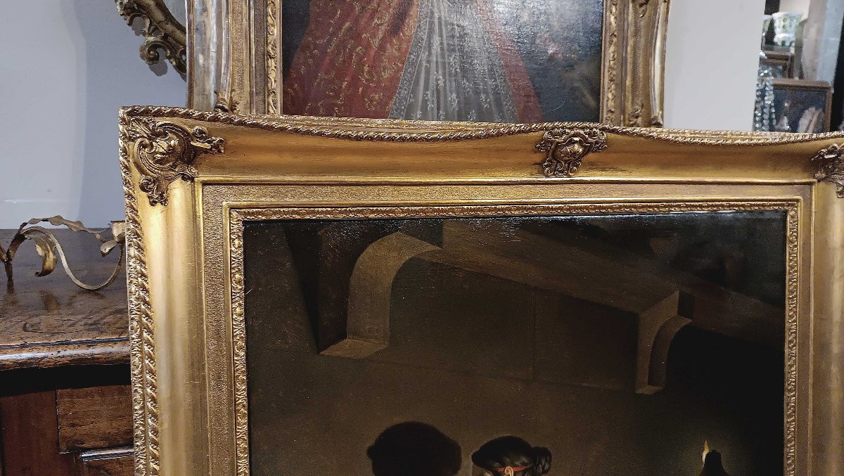 DIPINTO “L’INVENZIONE DELL’ARTE PITTORICA” META’ XIX SECOLO -photo-3