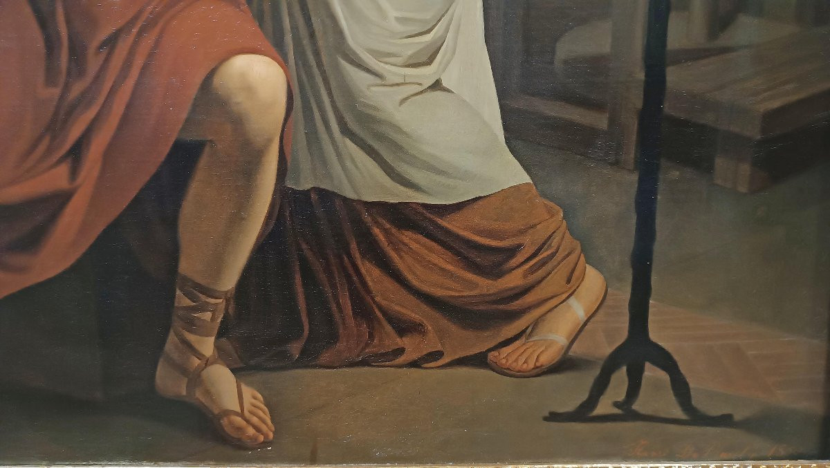 DIPINTO “L’INVENZIONE DELL’ARTE PITTORICA” META’ XIX SECOLO -photo-4