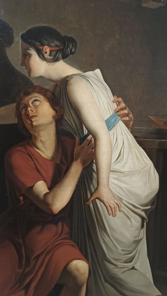 DIPINTO “L’INVENZIONE DELL’ARTE PITTORICA” META’ XIX SECOLO -photo-7