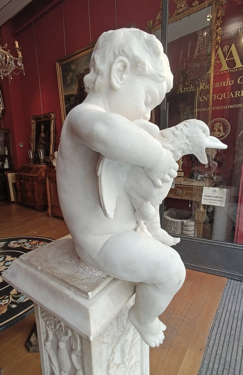 SCULTURA IN MARMO “BAMBINO CON PAPERA” FINE DEL XVIII SECOLO-photo-2