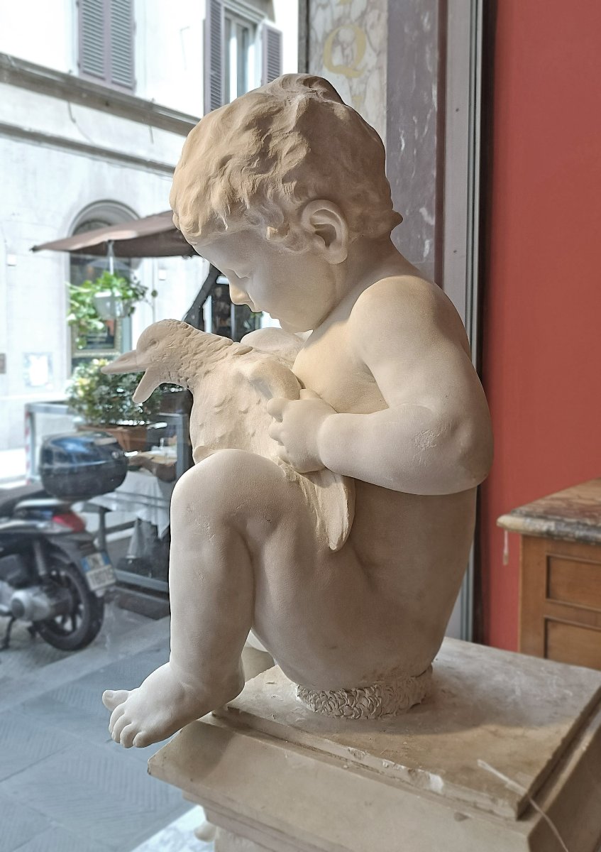 SCULTURA IN MARMO “BAMBINO CON PAPERA” FINE DEL XVIII SECOLO-photo-3