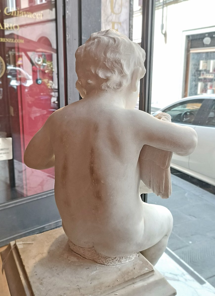 SCULTURA IN MARMO “BAMBINO CON PAPERA” FINE DEL XVIII SECOLO-photo-4