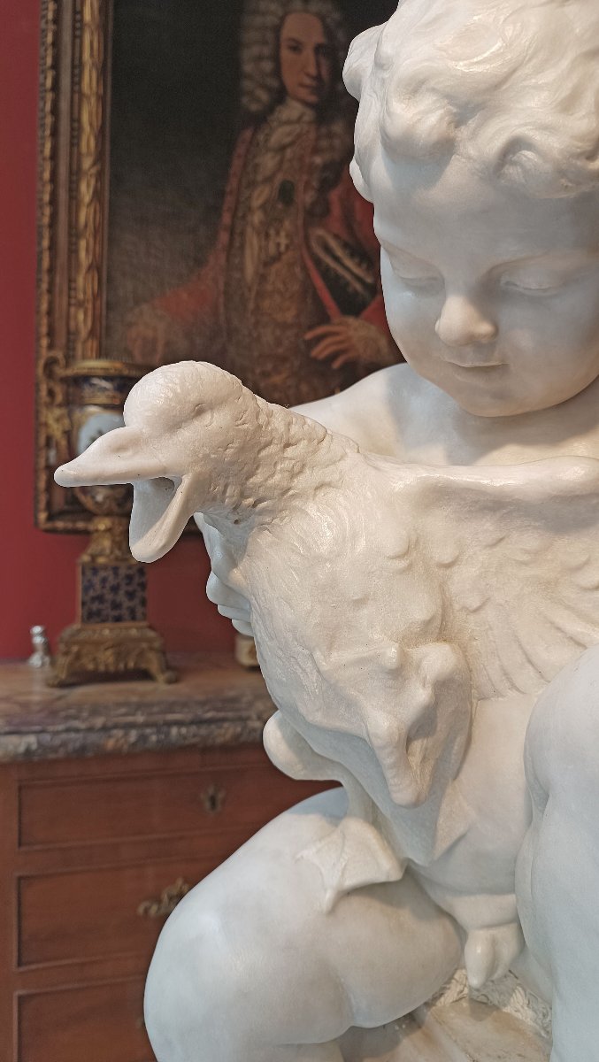 SCULTURA IN MARMO “BAMBINO CON PAPERA” FINE DEL XVIII SECOLO-photo-1