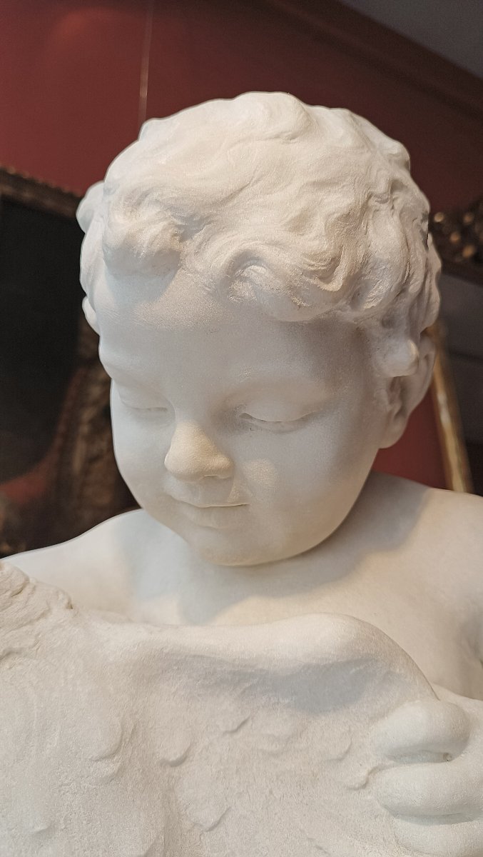 SCULTURA IN MARMO “BAMBINO CON PAPERA” FINE DEL XVIII SECOLO-photo-2