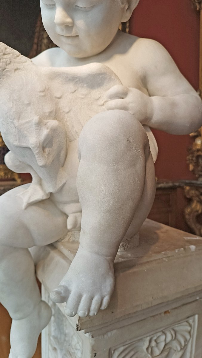 SCULTURA IN MARMO “BAMBINO CON PAPERA” FINE DEL XVIII SECOLO-photo-3