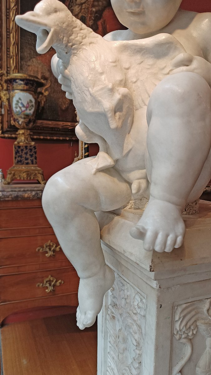 SCULTURA IN MARMO “BAMBINO CON PAPERA” FINE DEL XVIII SECOLO-photo-4