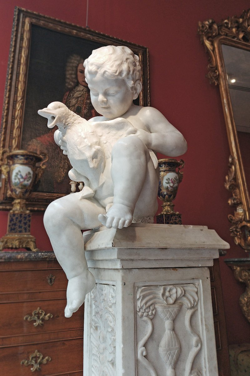 SCULTURA IN MARMO “BAMBINO CON PAPERA” FINE DEL XVIII SECOLO-photo-5