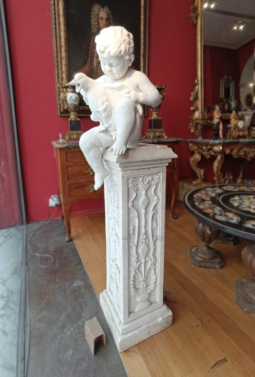 SCULTURA IN MARMO “BAMBINO CON PAPERA” FINE DEL XVIII SECOLO-photo-6