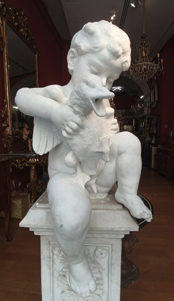 SCULTURA IN MARMO “BAMBINO CON PAPERA” FINE DEL XVIII SECOLO-photo-7