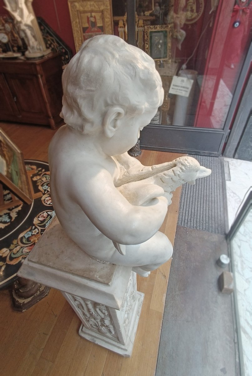 SCULTURA IN MARMO “BAMBINO CON PAPERA” FINE DEL XVIII SECOLO-photo-8