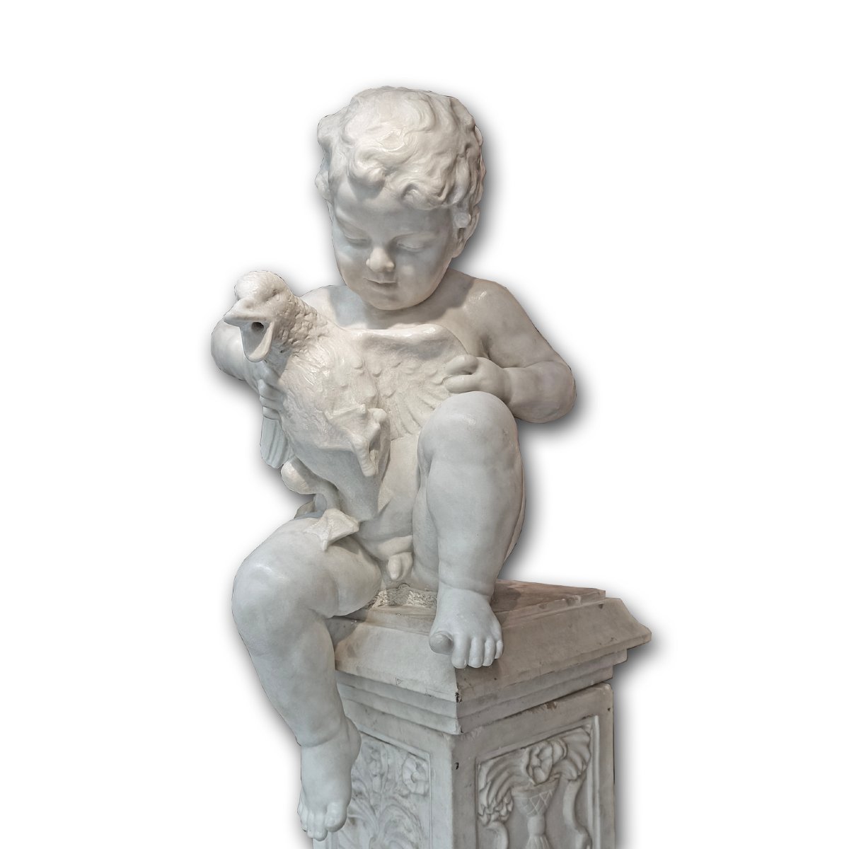 SCULTURA IN MARMO “BAMBINO CON PAPERA” FINE DEL XVIII SECOLO