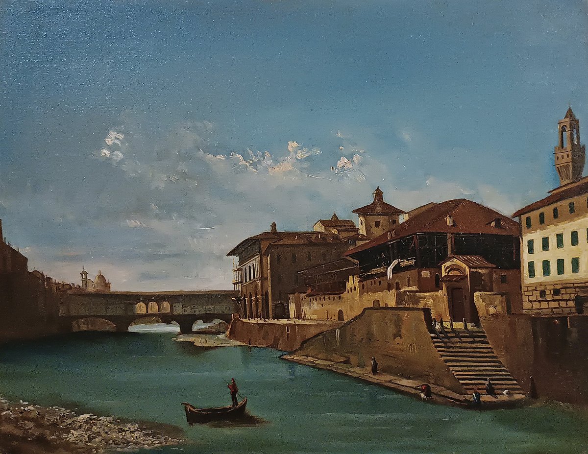 DIPINTO CON PAESAGGIO FIORENTINO SECONDA META’ XIX SECOLO -photo-3