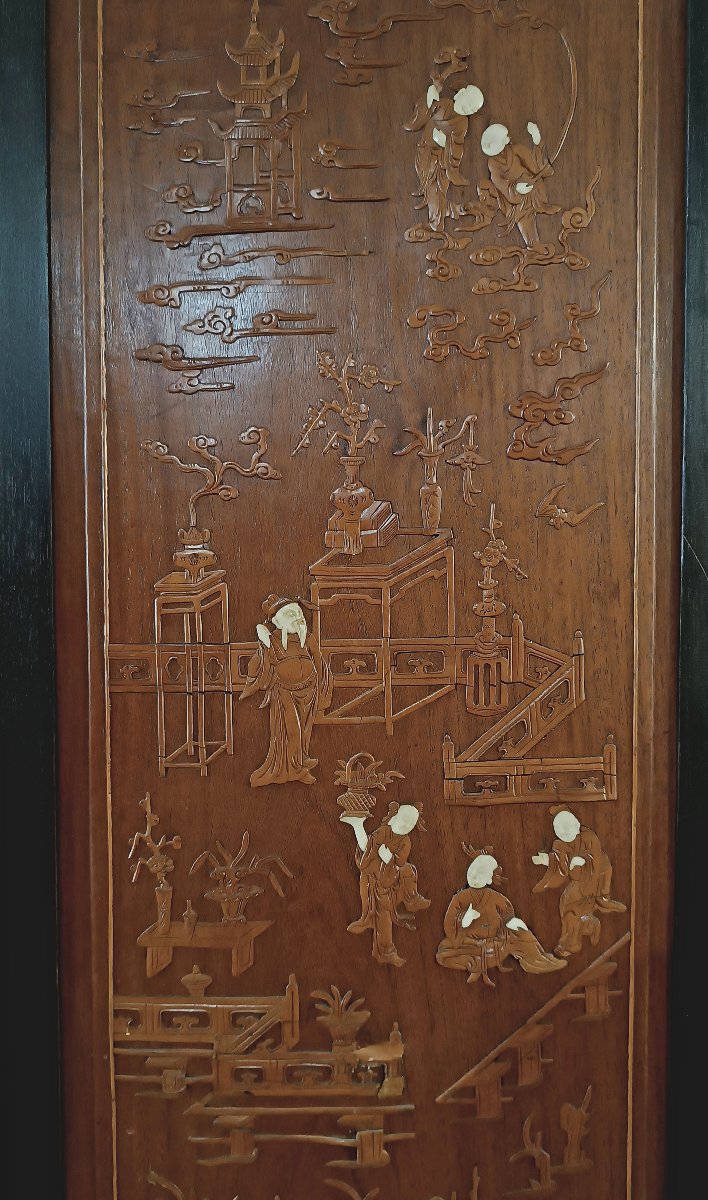 CINQUE PANNELLI IN LEGNO INTAGLIATO QING META’ XIX SECOLO -photo-1