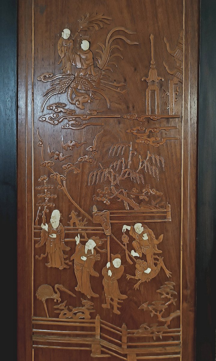 CINQUE PANNELLI IN LEGNO INTAGLIATO QING META’ XIX SECOLO -photo-2