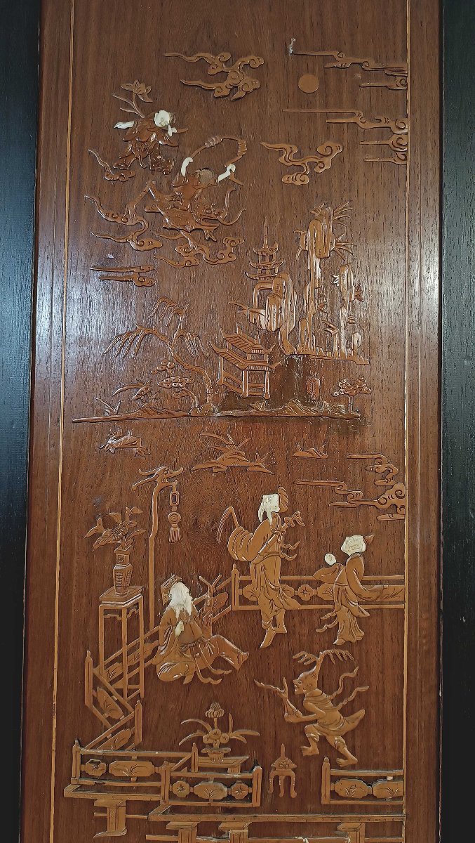 CINQUE PANNELLI IN LEGNO INTAGLIATO QING META’ XIX SECOLO -photo-3