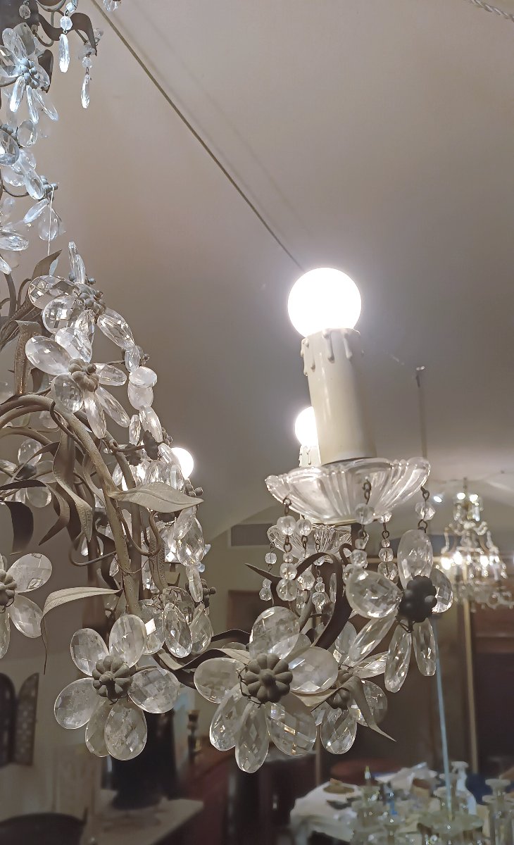 LAMPADARIO IN BRONZO E CRISTALLI A FIORI SECONDA META’ XIX SECOLO -photo-1