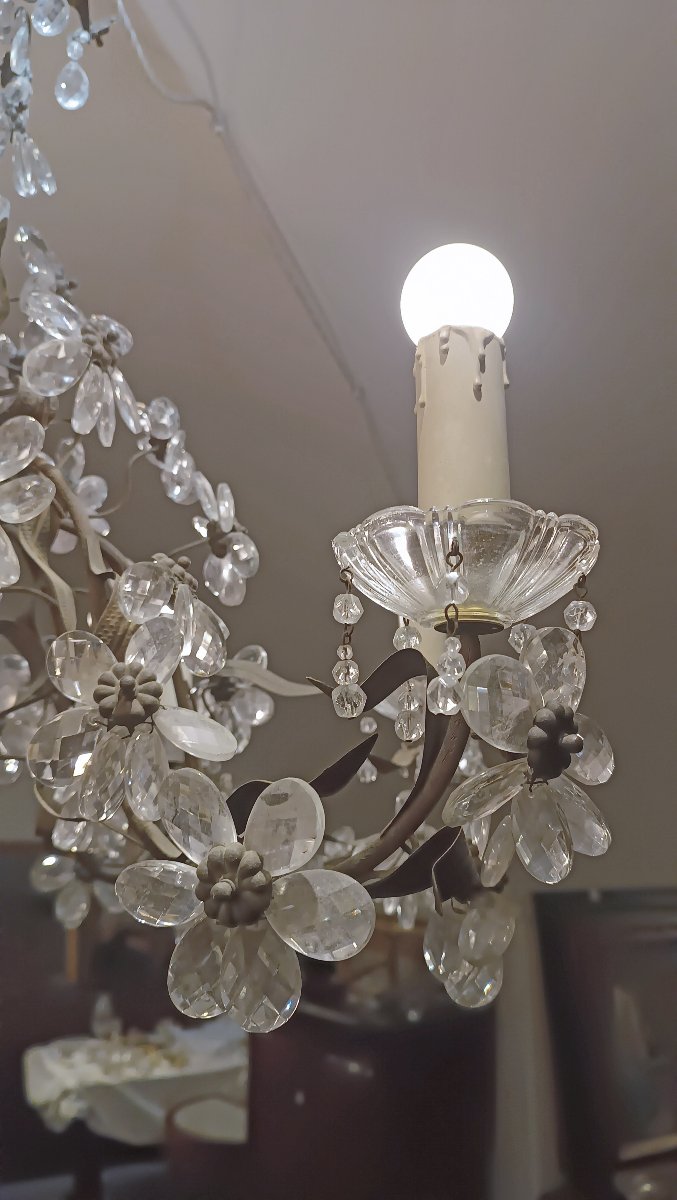 LAMPADARIO IN BRONZO E CRISTALLI A FIORI SECONDA META’ XIX SECOLO -photo-2