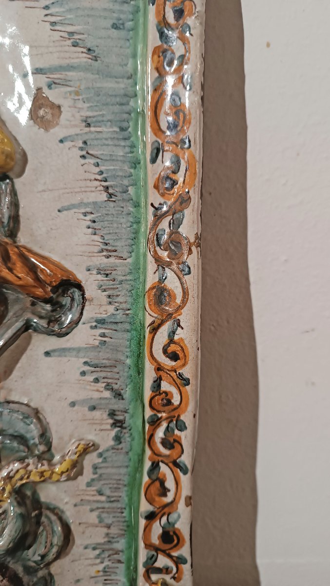 PLACCA IN MAIOLICA DI MONTELUPO CON VERGINE FINE XVII SECOLO-photo-4