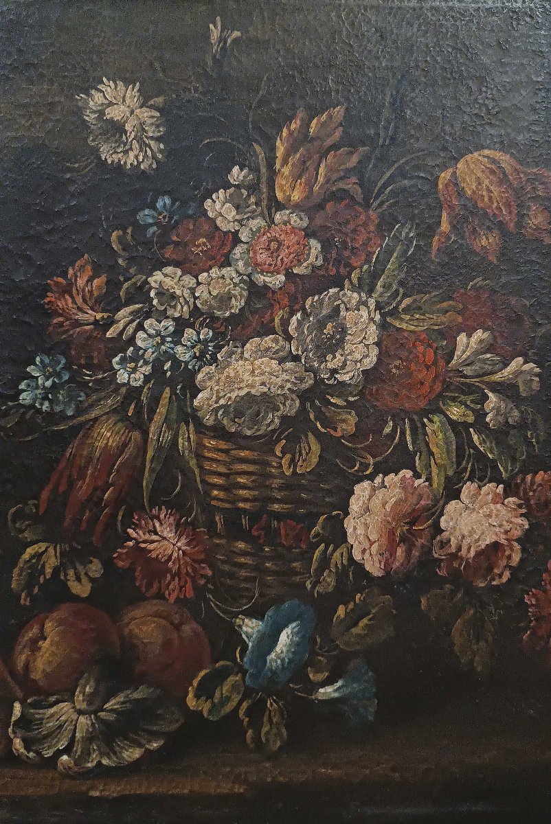 COPPIA DI DIPINTI CON FIORI E FRUTTA FINE XVII SECOLO -photo-3